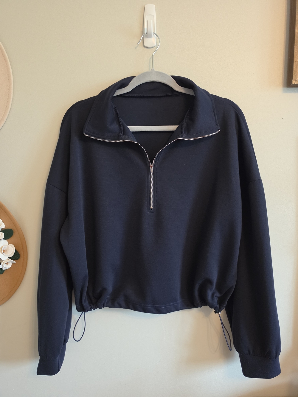 SHEIN Navy Half-Zip Drawstring Hem Pullover
